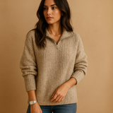 Stylowy sweter damski z pól zamkiem i wygodnym krojem | Elise