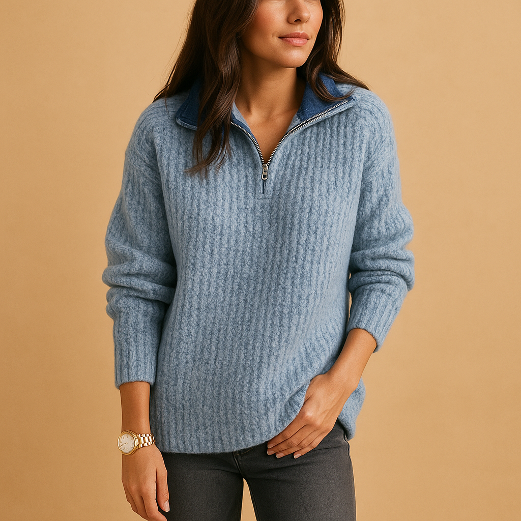 Stylowy sweter damski z pól zamkiem i wygodnym krojem | Elise