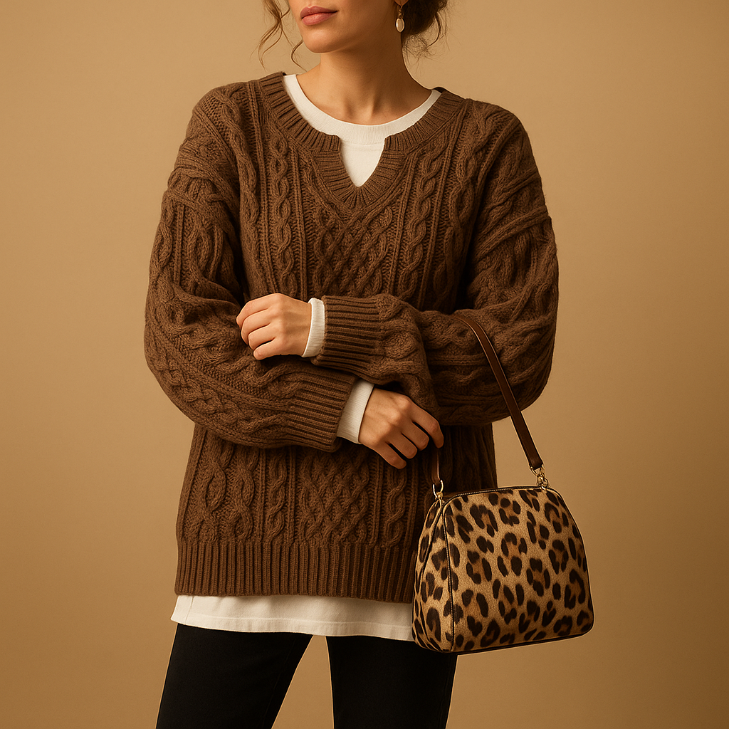 Oversized gruby sweter damski z okraglym dekoltem | Lotte