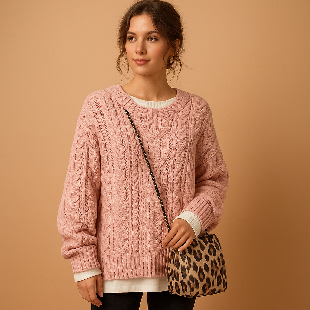 Oversized gruby sweter damski z okraglym dekoltem | Lotte