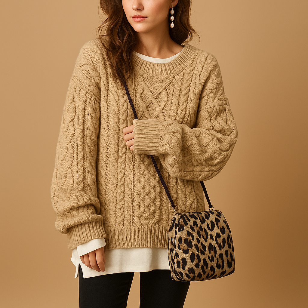 Oversized gruby sweter damski z okraglym dekoltem | Lotte