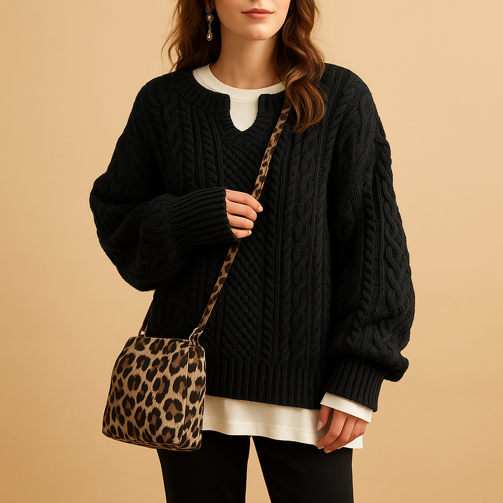 Oversized gruby sweter damski z okraglym dekoltem | Lotte