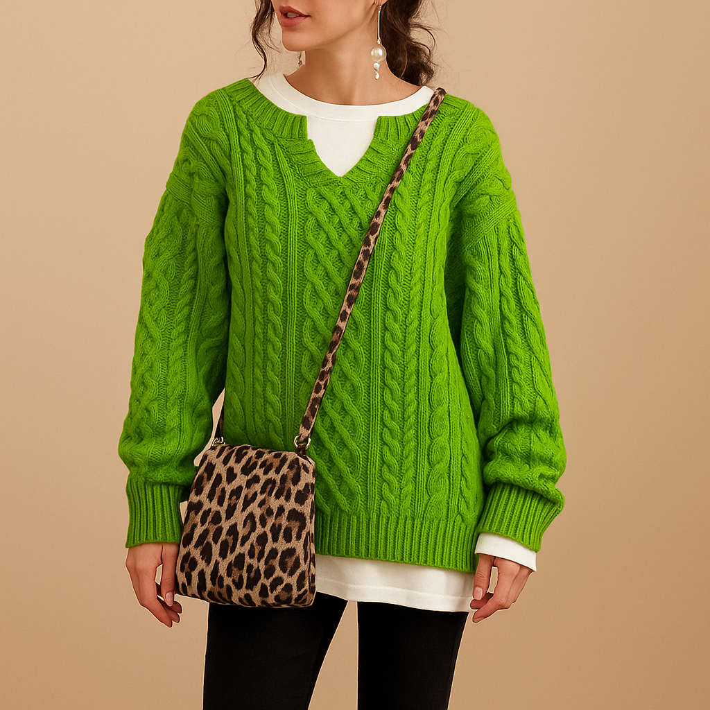 Oversized gruby sweter damski z okraglym dekoltem | Lotte