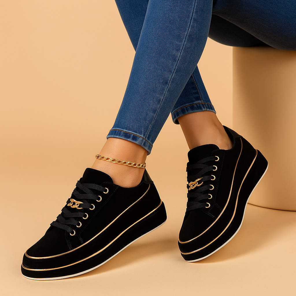 Biale sneakersy z zlotym akcentem dla kobiet | Fleur