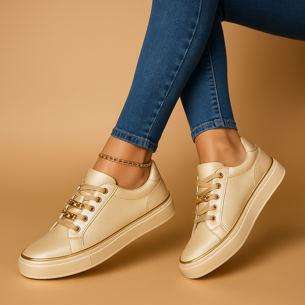 Biale sneakersy z zlotym akcentem dla kobiet | Fleur