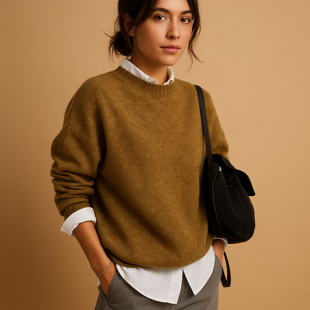Welniany sweter damski o eleganckim kroju i minimalistycznym wykonczeniu | Mireille