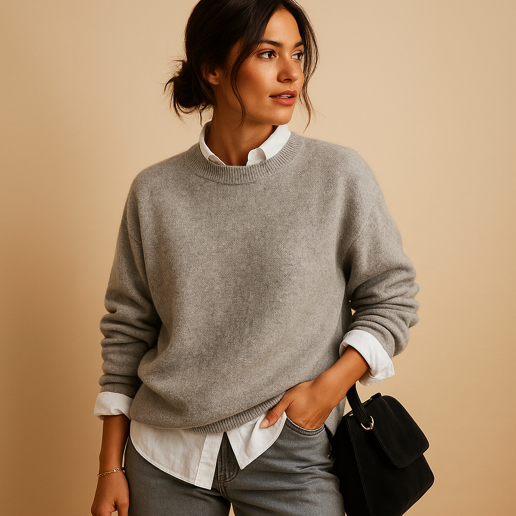 Welniany sweter damski o eleganckim kroju i minimalistycznym wykonczeniu | Mireille