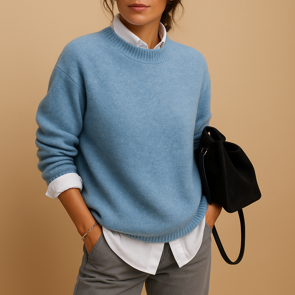 Welniany sweter damski o eleganckim kroju i minimalistycznym wykonczeniu | Mireille