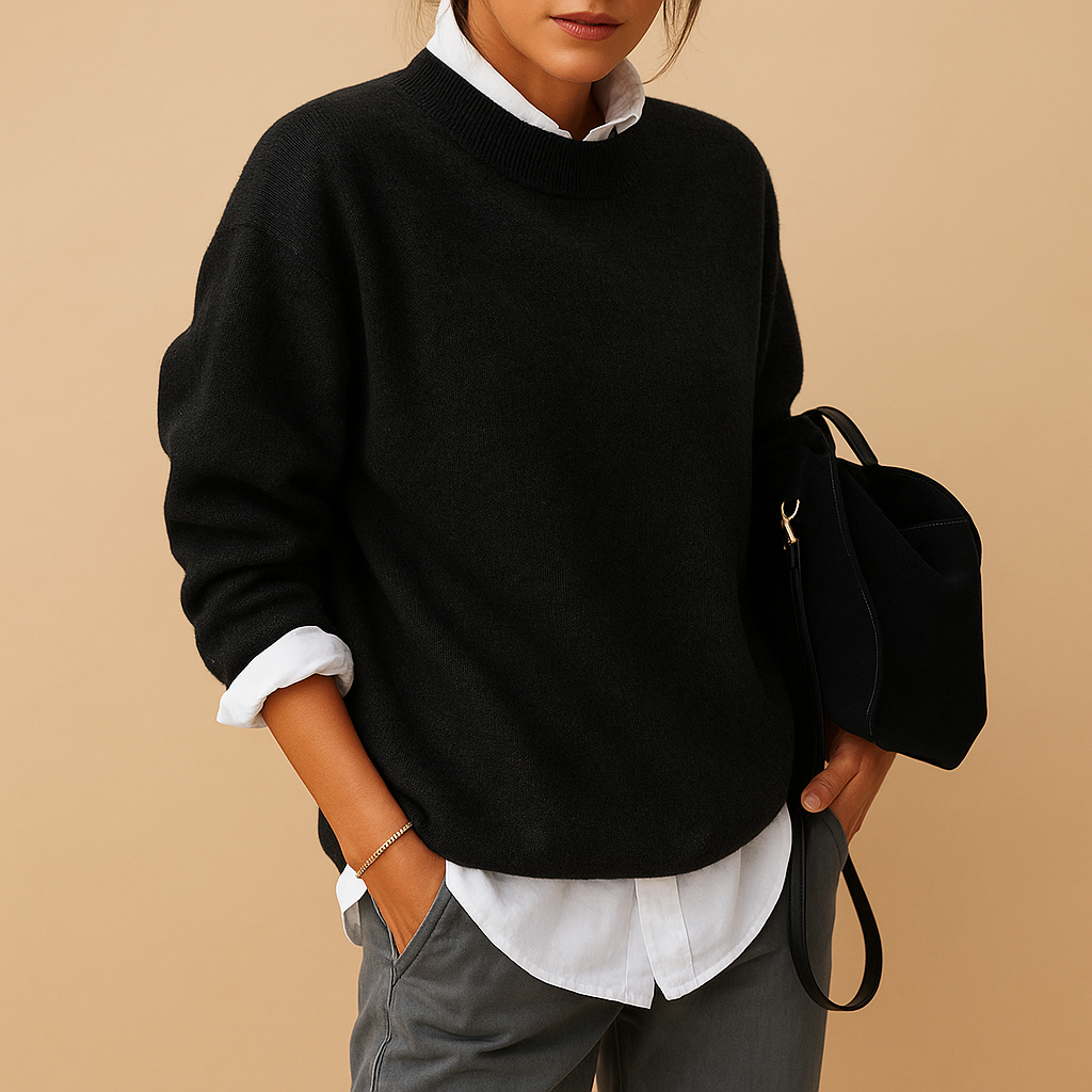 Welniany sweter damski o eleganckim kroju i minimalistycznym wykonczeniu | Mireille